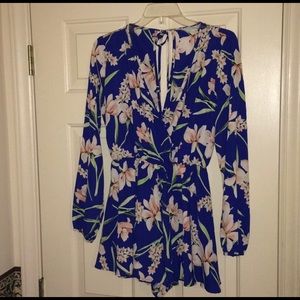Peach Love Cali Royal Blue w Pink flowers romper